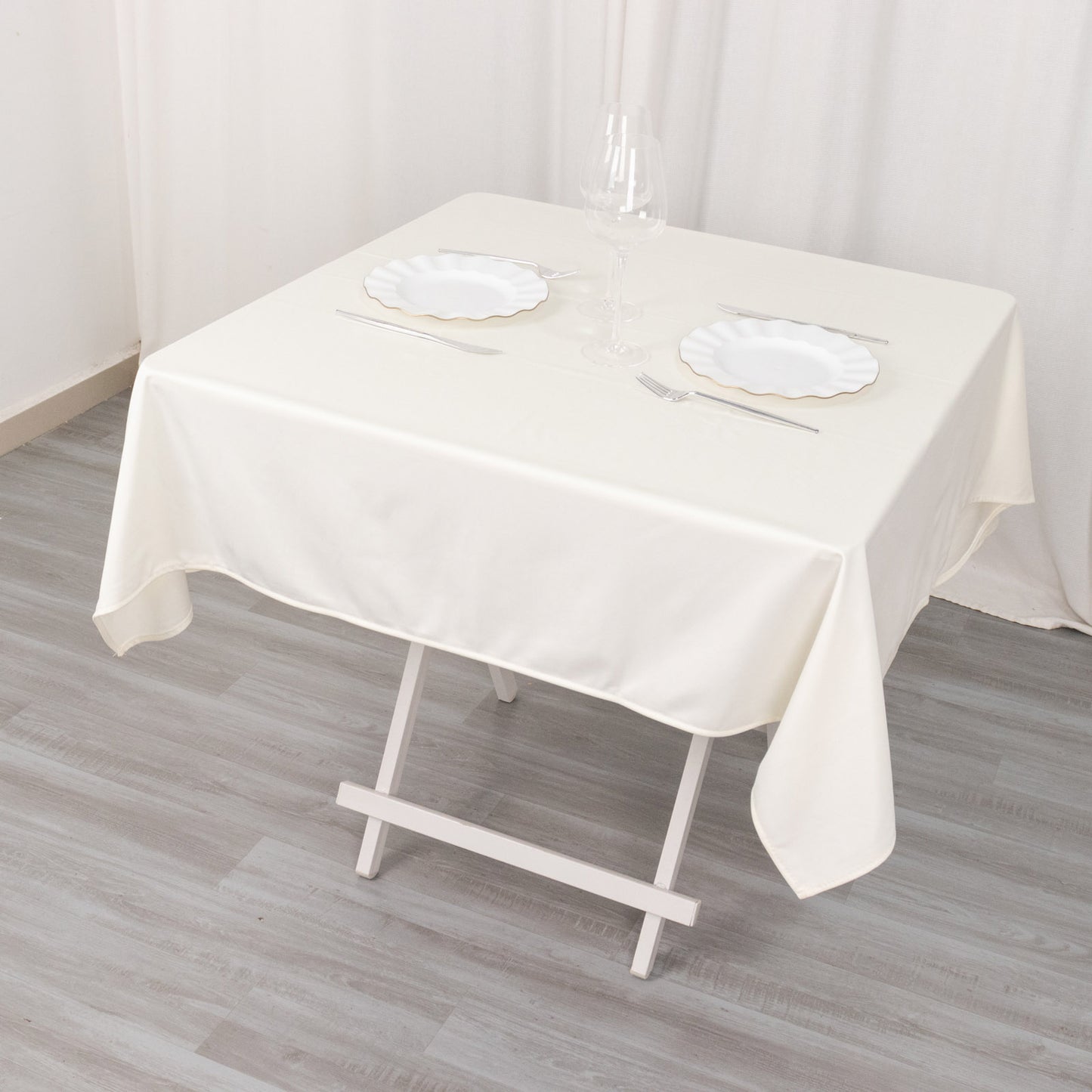 54" Ivory Premium Scuba Wrinkle Free Square Tablecloth, Scuba Polyester Tablecloth