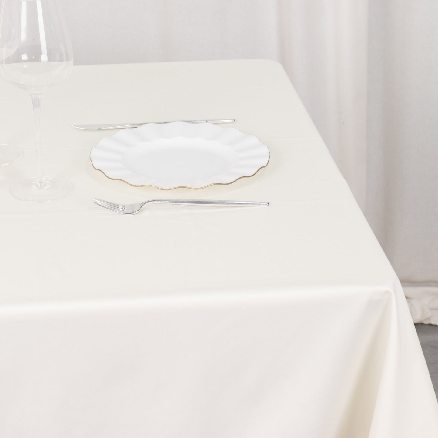 54" Ivory Premium Scuba Wrinkle Free Square Tablecloth, Scuba Polyester Tablecloth