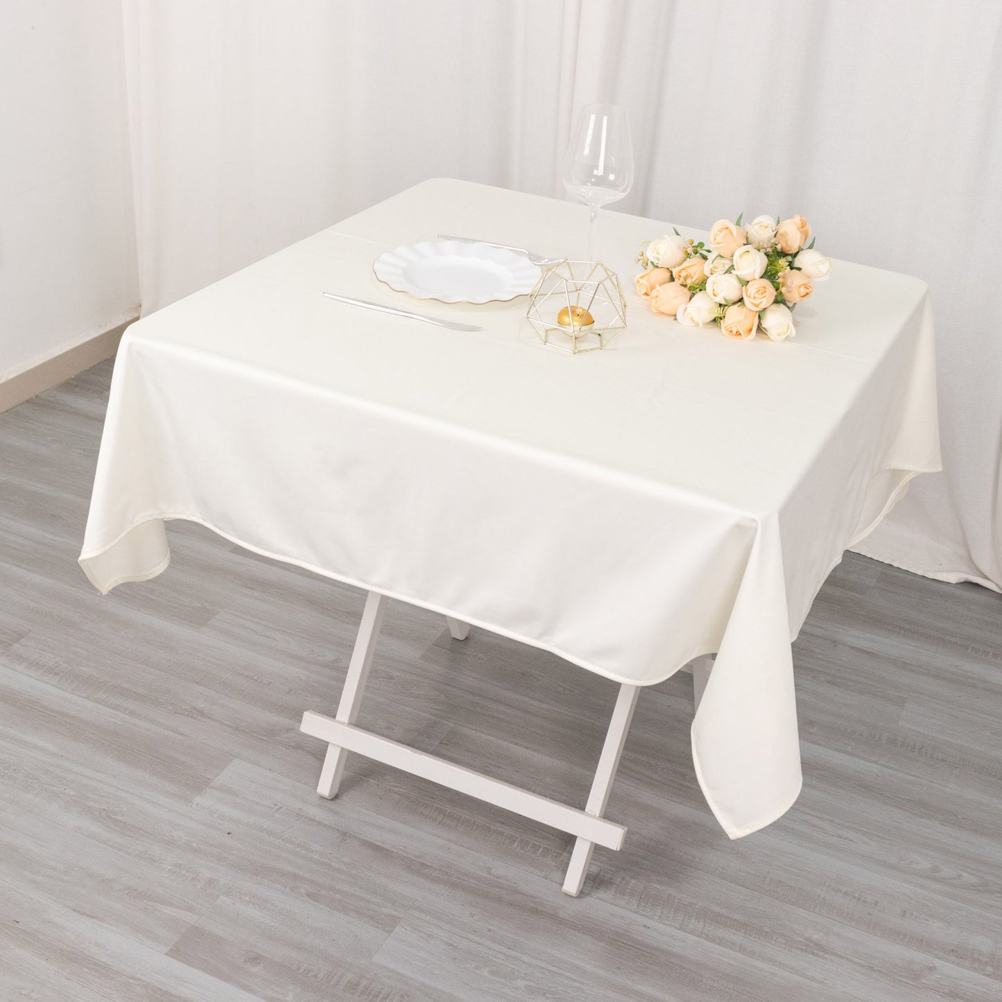 54" Ivory Premium Scuba Wrinkle Free Square Tablecloth, Scuba Polyester Tablecloth