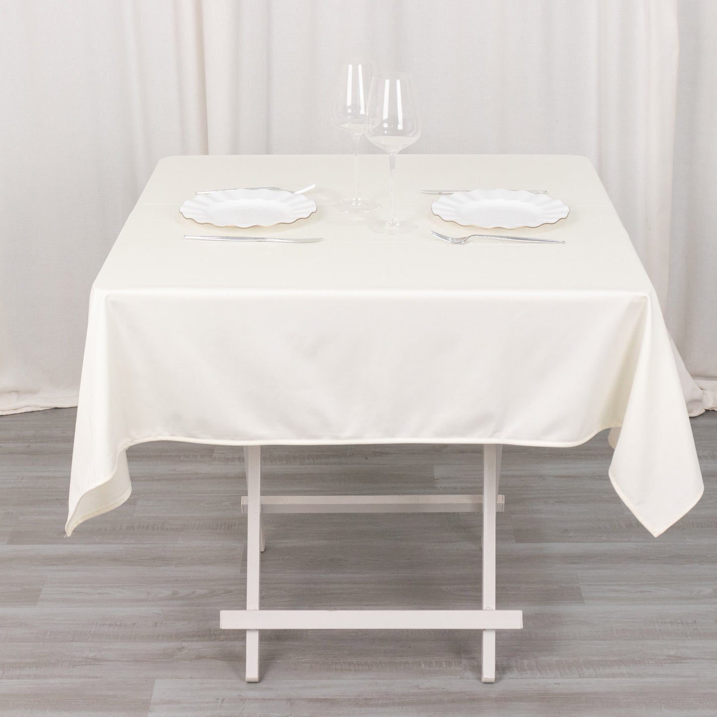 54" Ivory Premium Scuba Wrinkle Free Square Tablecloth, Scuba Polyester Tablecloth