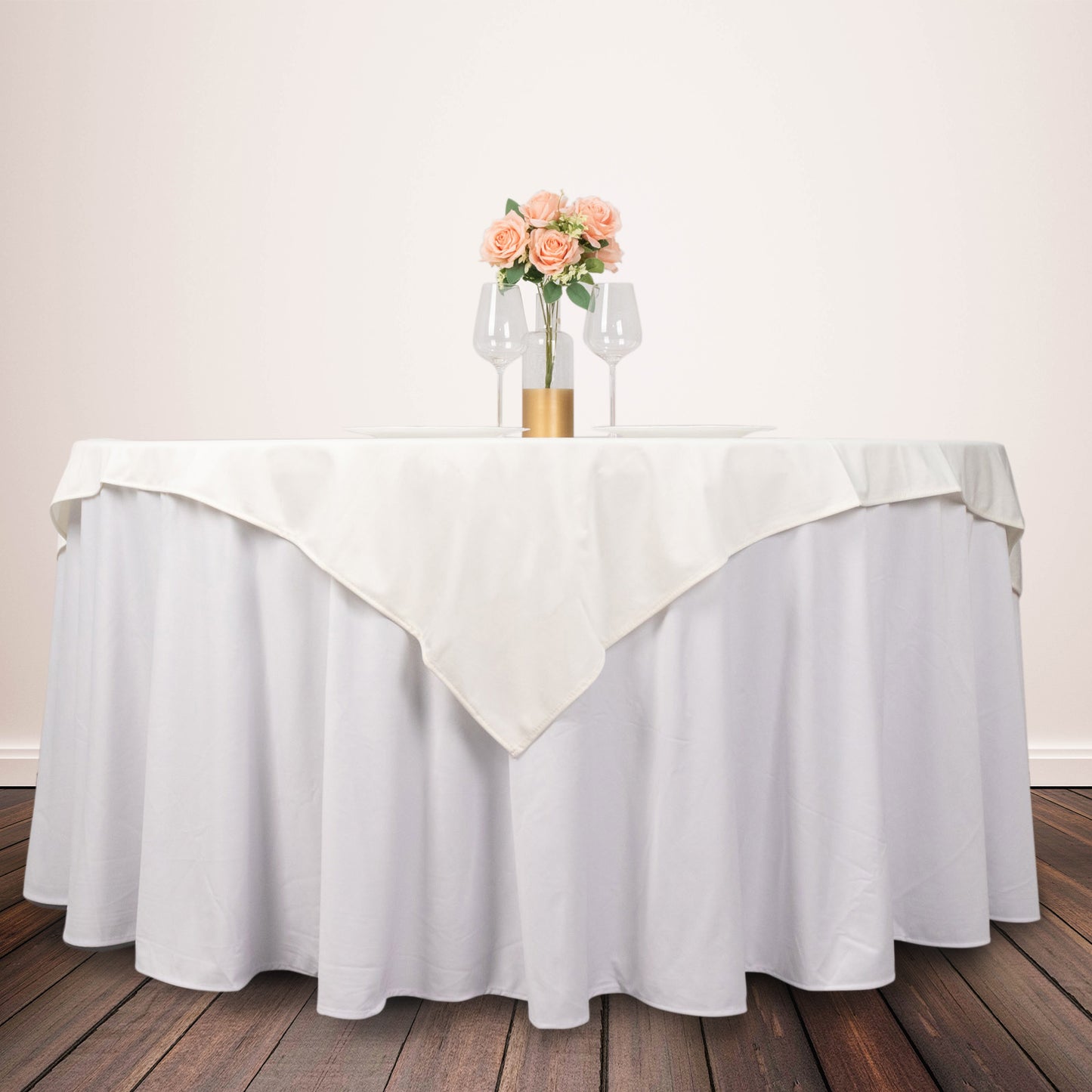 54" Ivory Premium Scuba Wrinkle Free Square Table Overlay, Scuba Polyester Table Topper