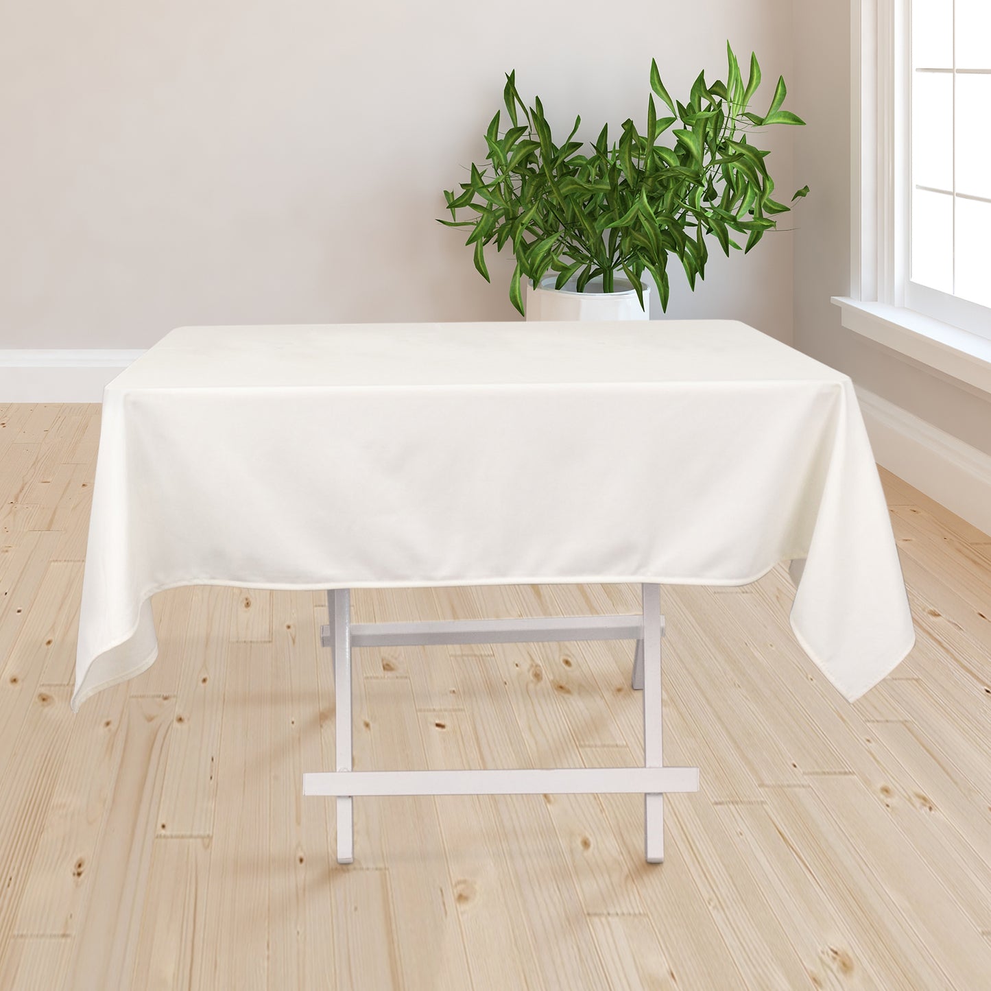 54" Ivory Premium Scuba Wrinkle Free Square Tablecloth, Scuba Polyester Tablecloth