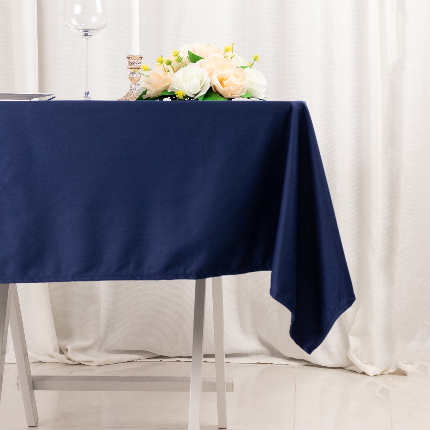 54" Navy Blue Premium Scuba Wrinkle Free Square Tablecloth, Scuba Polyester Tablecloth