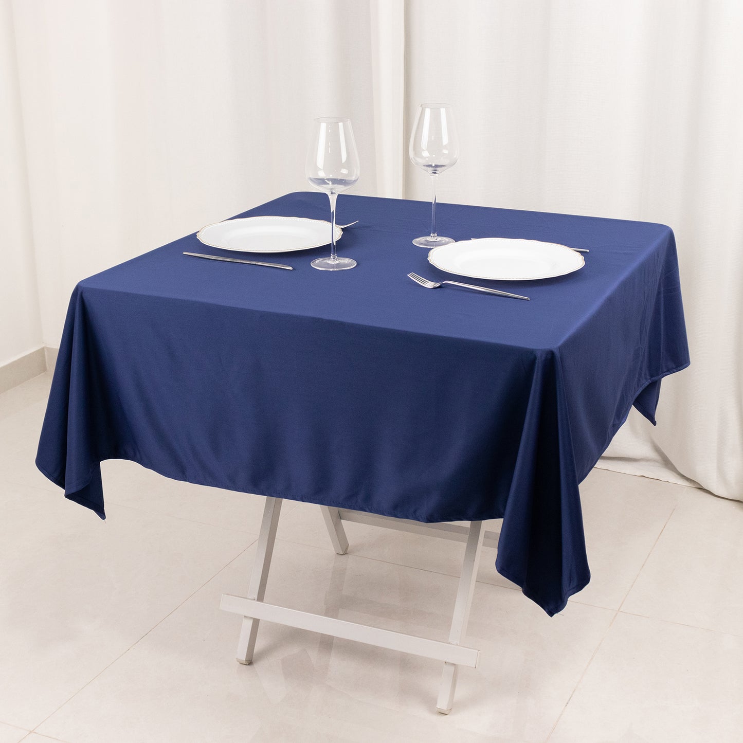 54" Navy Blue Premium Scuba Wrinkle Free Square Tablecloth, Scuba Polyester Tablecloth