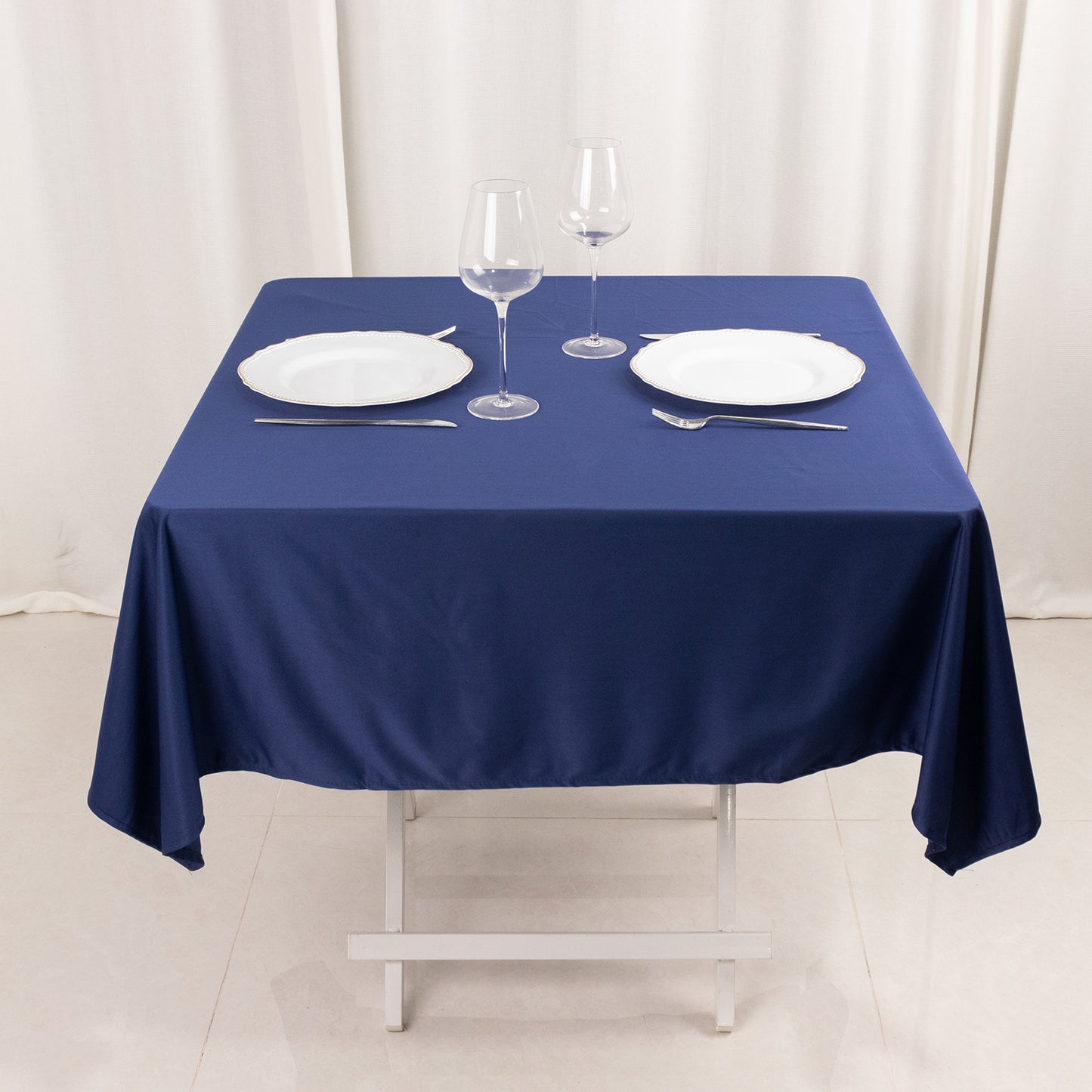 54" Navy Blue Premium Scuba Wrinkle Free Square Tablecloth, Scuba Polyester Tablecloth