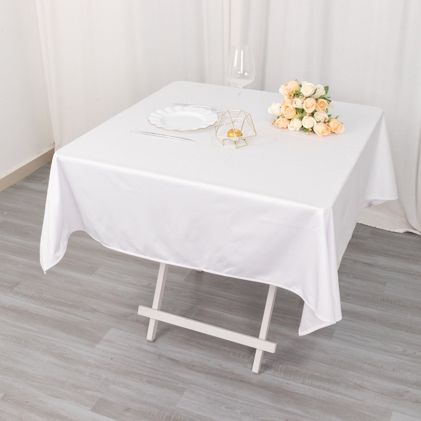 54" White Scuba Wrinkle Free Square Tablecloth, Scuba Polyester Tablecloth