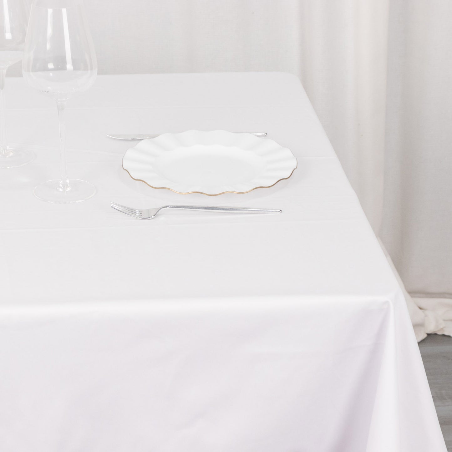 54" White Scuba Wrinkle Free Square Tablecloth, Scuba Polyester Tablecloth