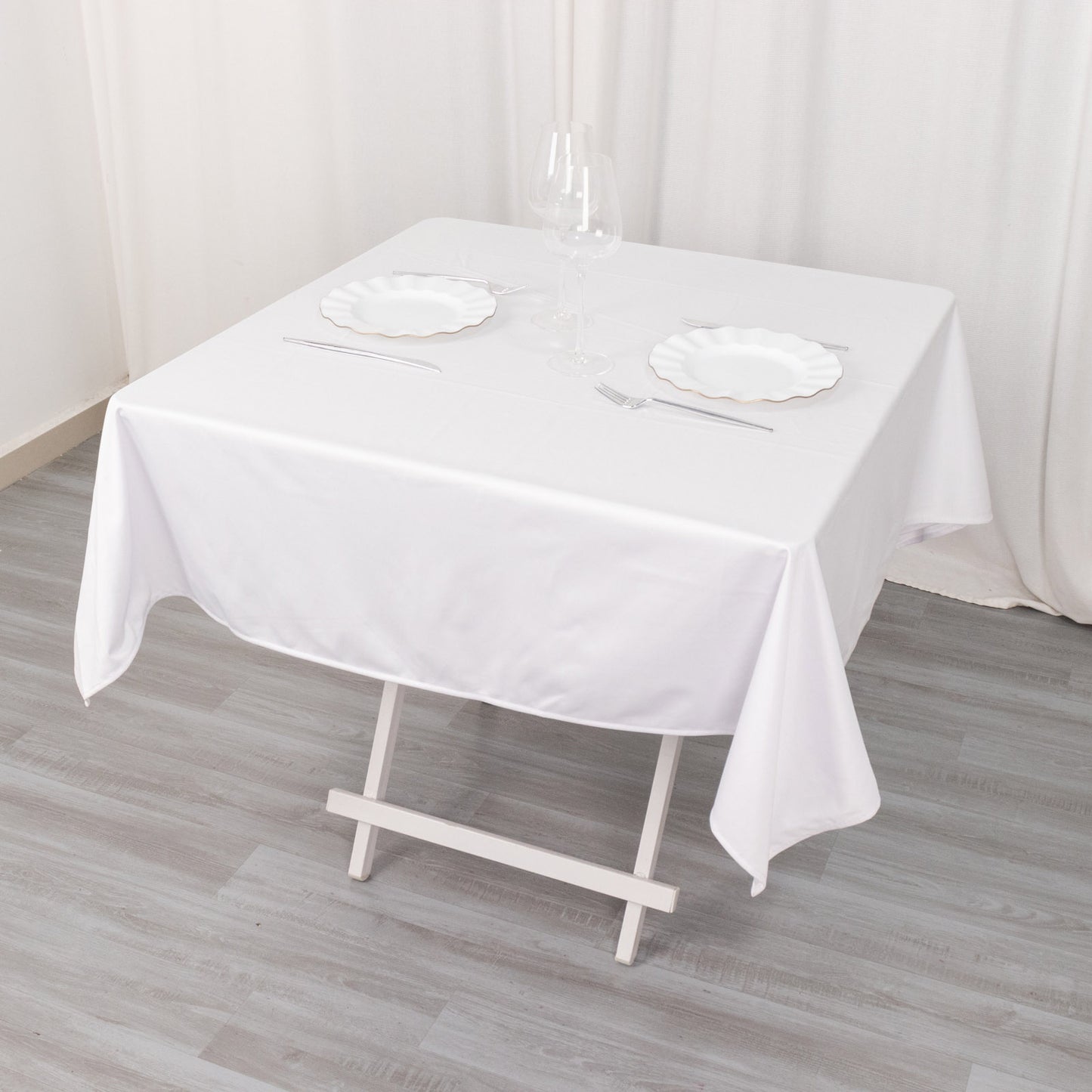 54" White Scuba Wrinkle Free Square Tablecloth, Scuba Polyester Tablecloth