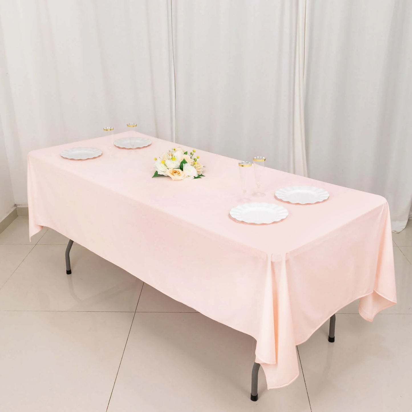 60"x102" Blush Premium Scuba Wrinkle Free Rectangular Tablecloth, Scuba Polyester Tablecloth