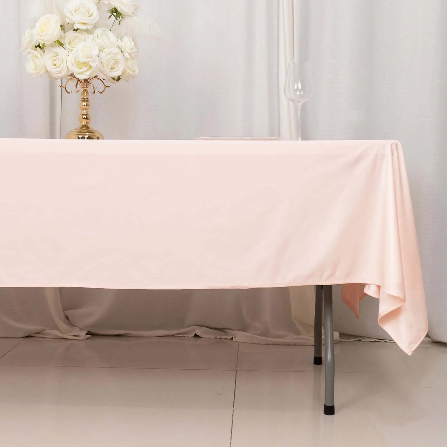 60"x102" Blush Premium Scuba Wrinkle Free Rectangular Tablecloth, Scuba Polyester Tablecloth