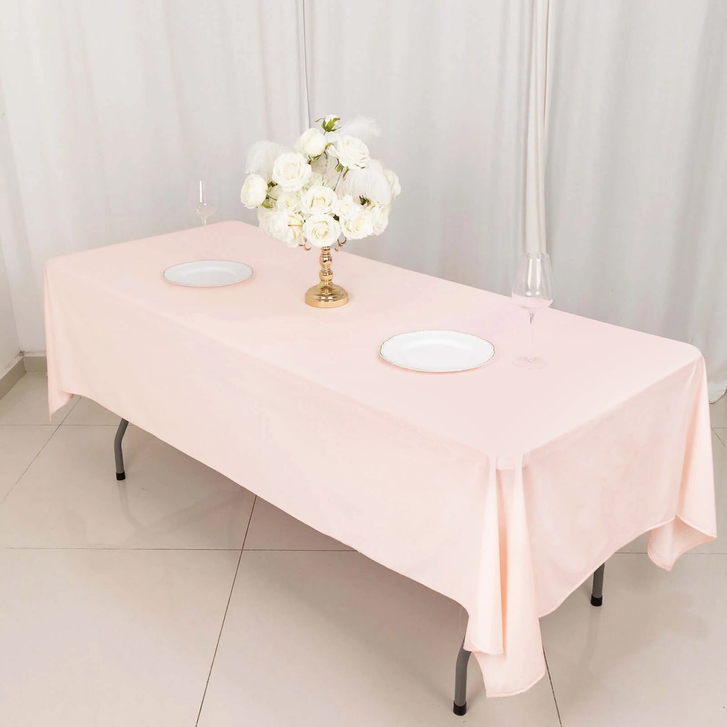 60"x102" Blush Premium Scuba Wrinkle Free Rectangular Tablecloth, Scuba Polyester Tablecloth