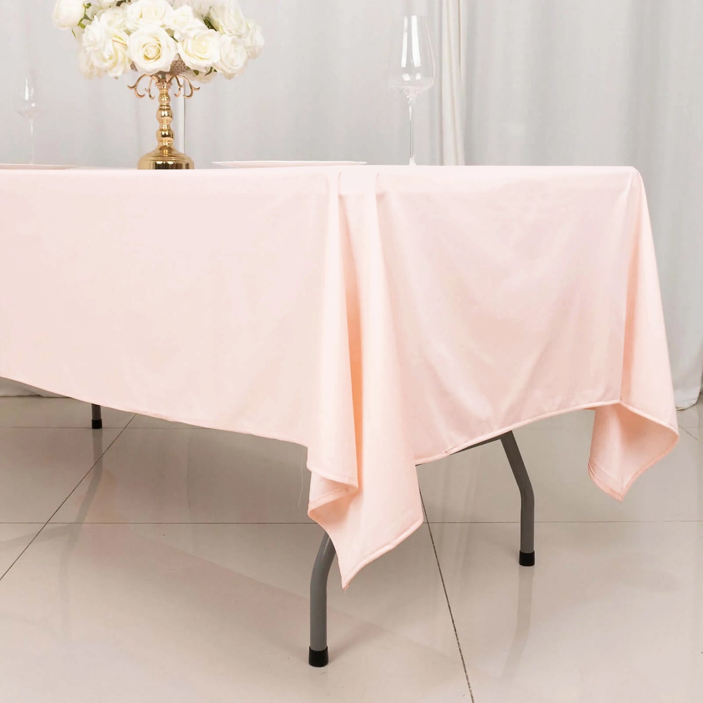 60"x102" Blush Premium Scuba Wrinkle Free Rectangular Tablecloth, Scuba Polyester Tablecloth