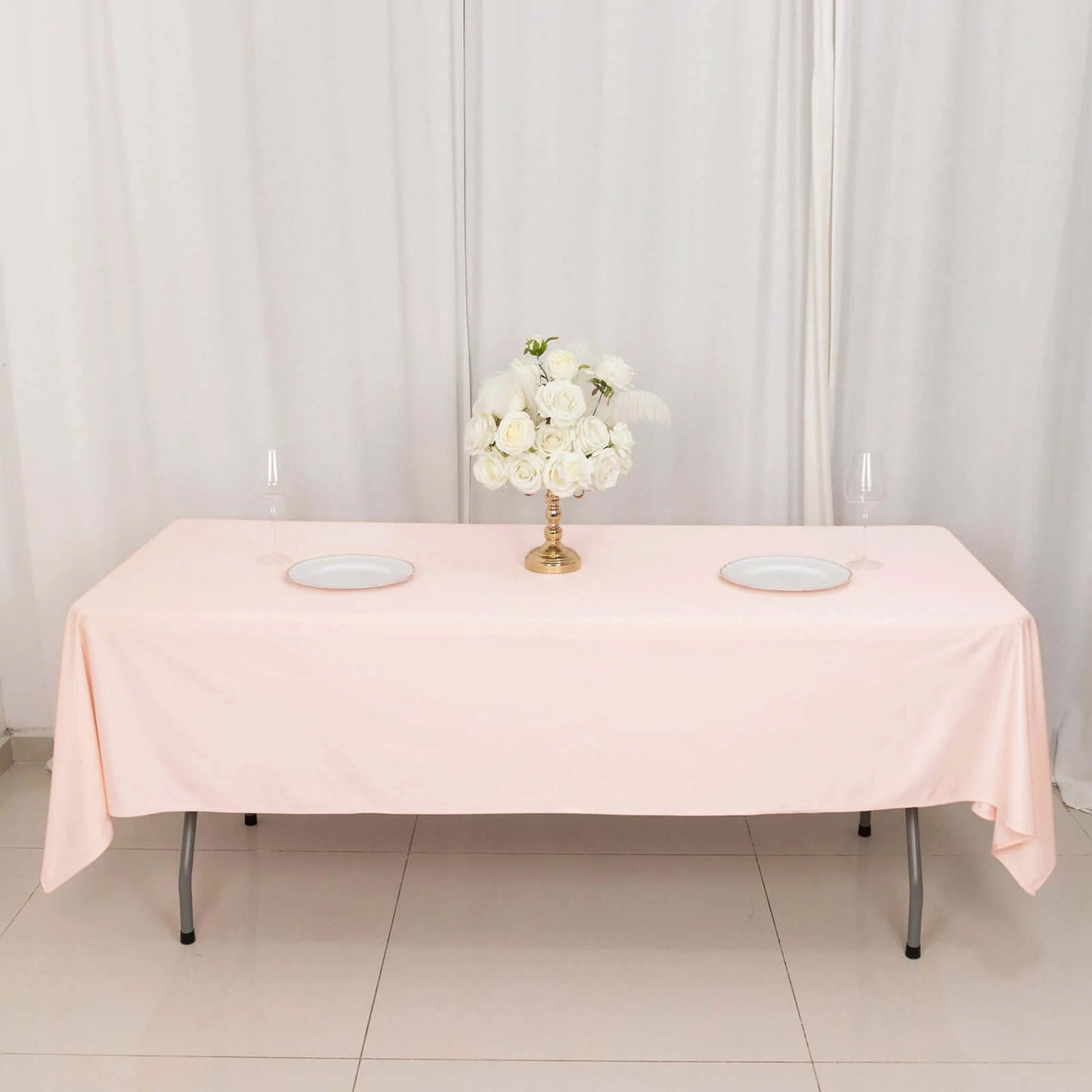 60"x102" Blush Premium Scuba Wrinkle Free Rectangular Tablecloth, Scuba Polyester Tablecloth