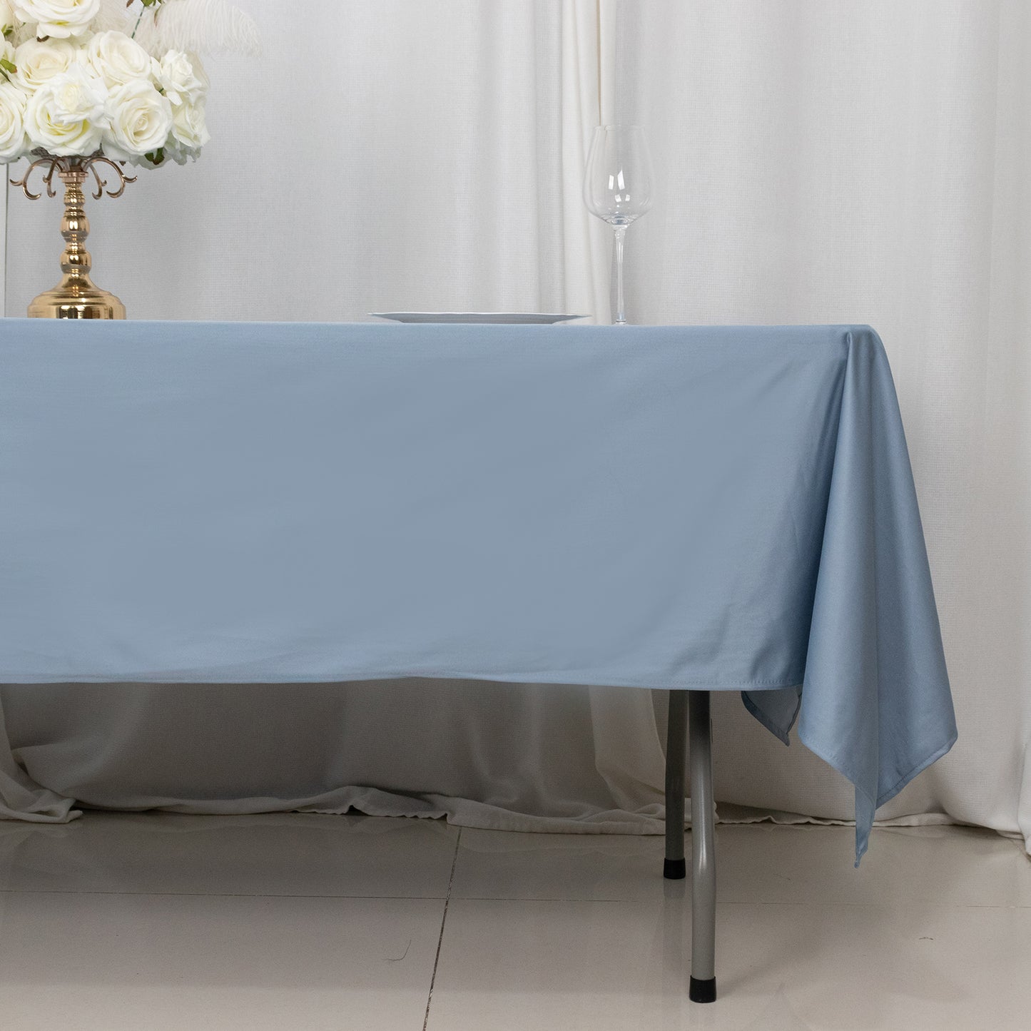 60"x102" Dusty Blue Premium Scuba Wrinkle Free Rectangular Tablecloth, Scuba Polyester Tablecloth