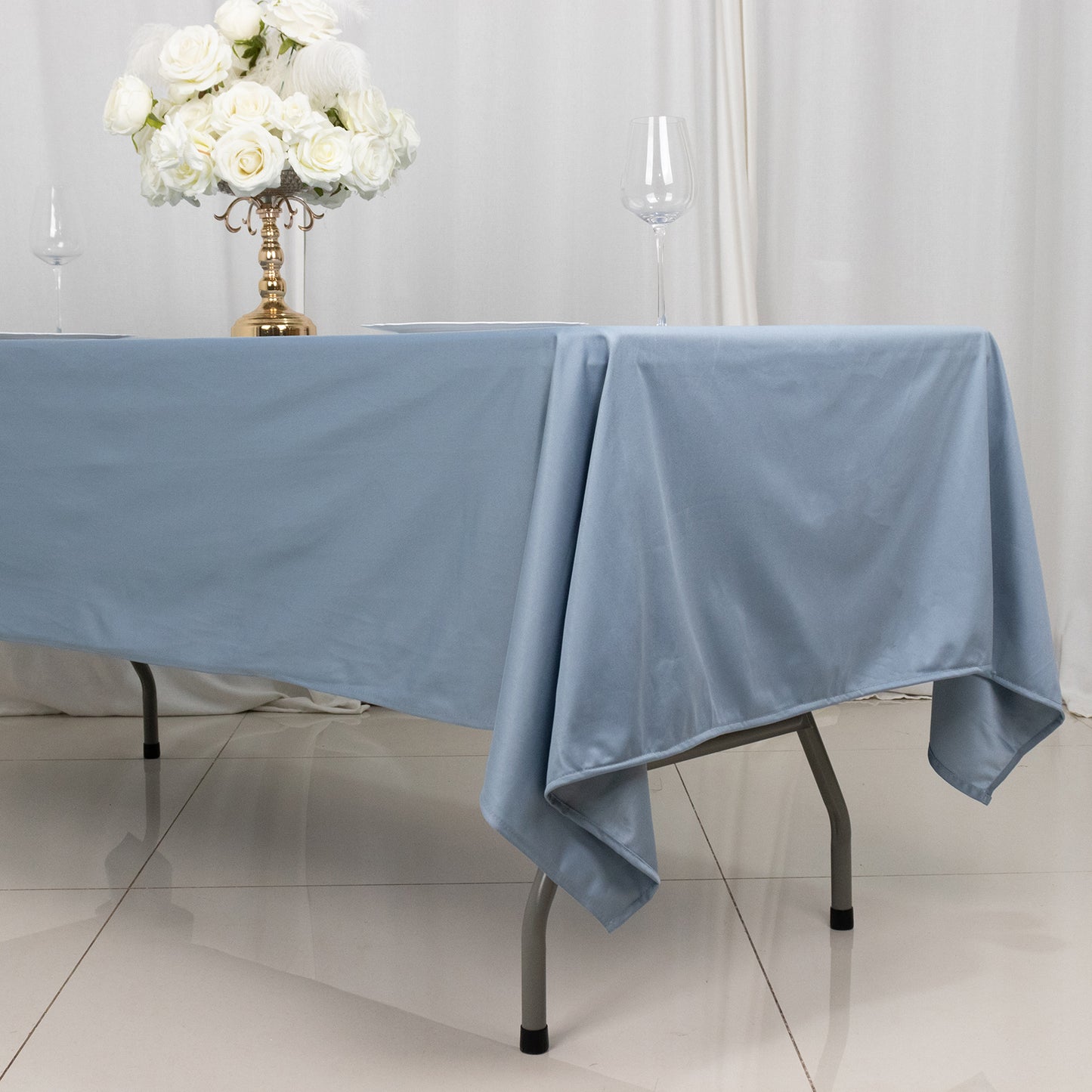 60"x102" Dusty Blue Premium Scuba Wrinkle Free Rectangular Tablecloth, Scuba Polyester Tablecloth