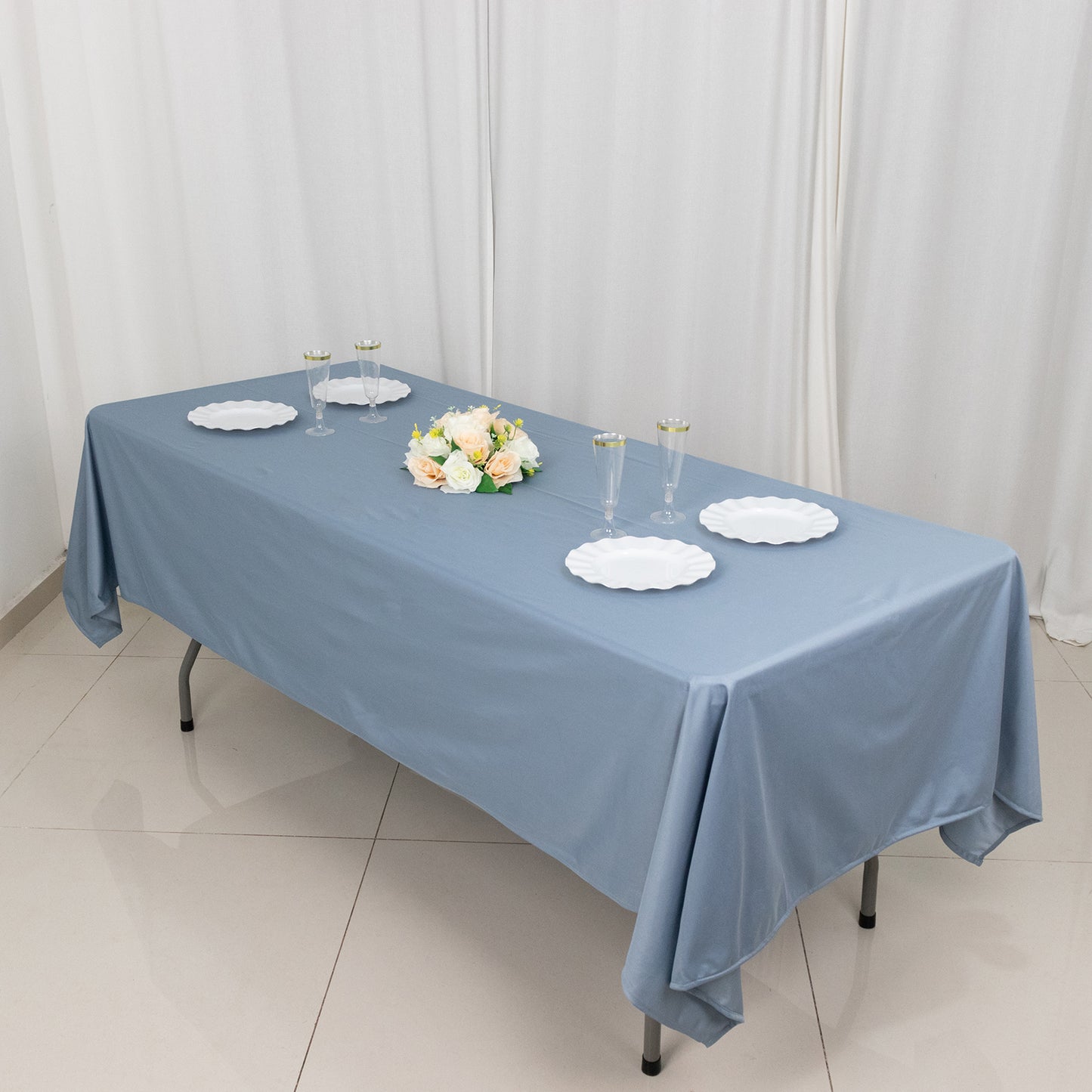 60"x102" Dusty Blue Premium Scuba Wrinkle Free Rectangular Tablecloth, Scuba Polyester Tablecloth