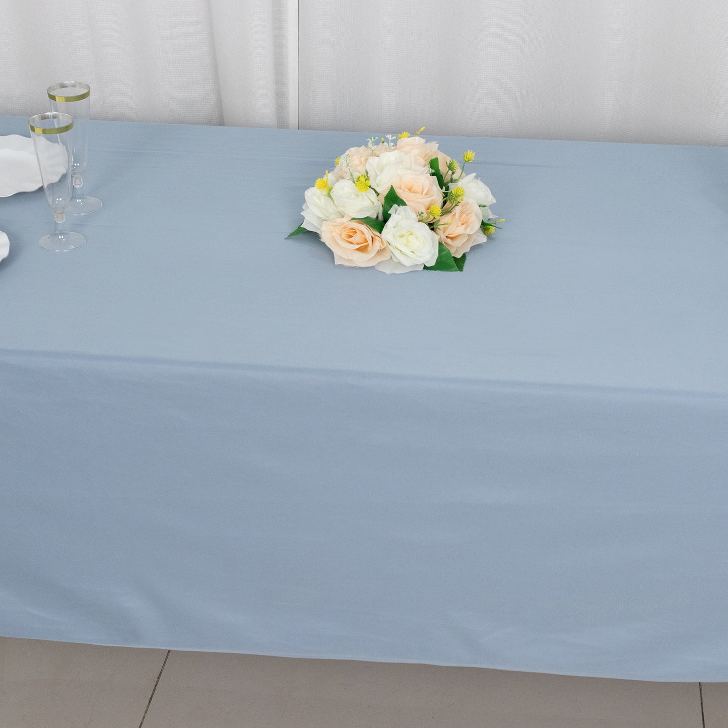 60"x102" Dusty Blue Premium Scuba Wrinkle Free Rectangular Tablecloth, Scuba Polyester Tablecloth