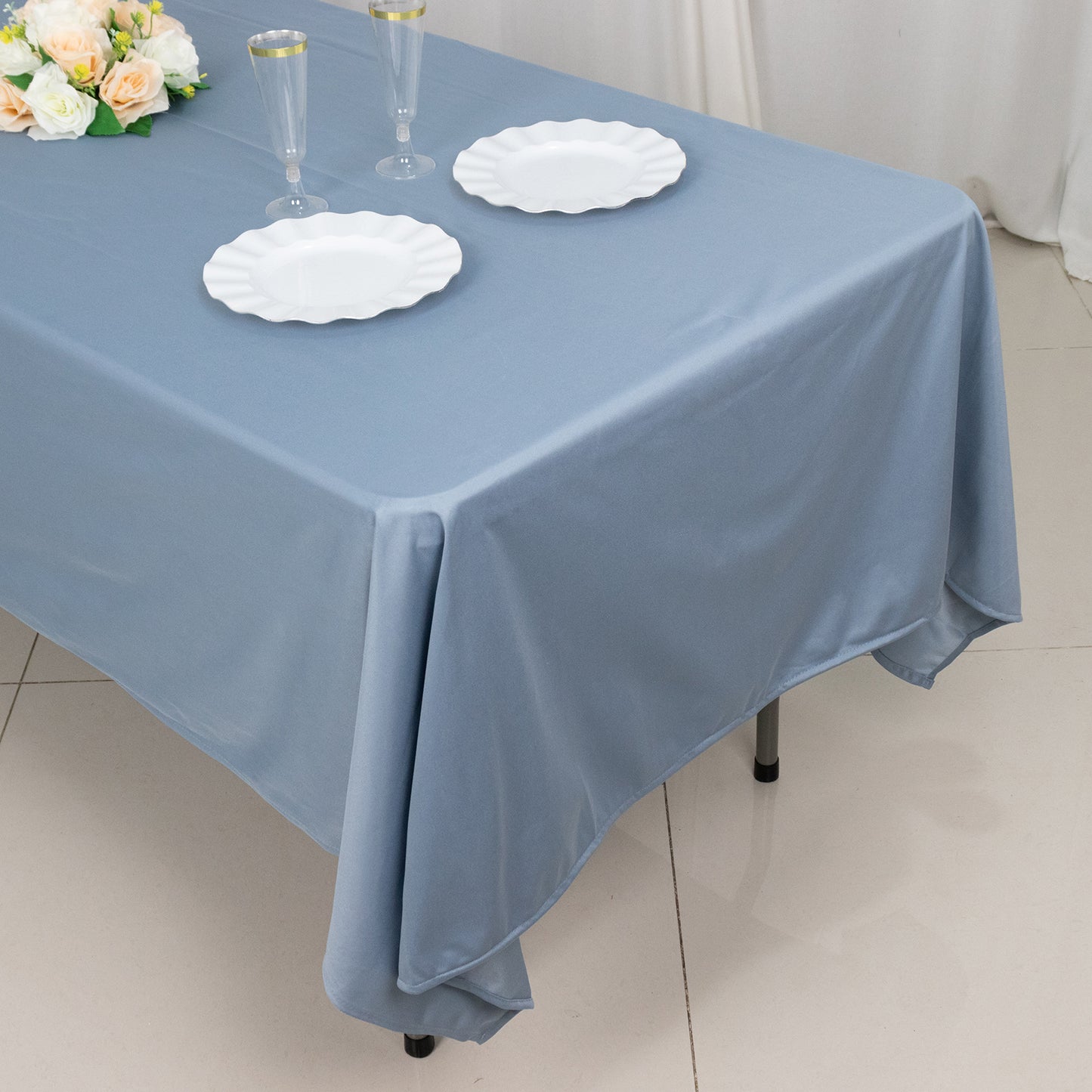 60"x102" Dusty Blue Premium Scuba Wrinkle Free Rectangular Tablecloth, Scuba Polyester Tablecloth