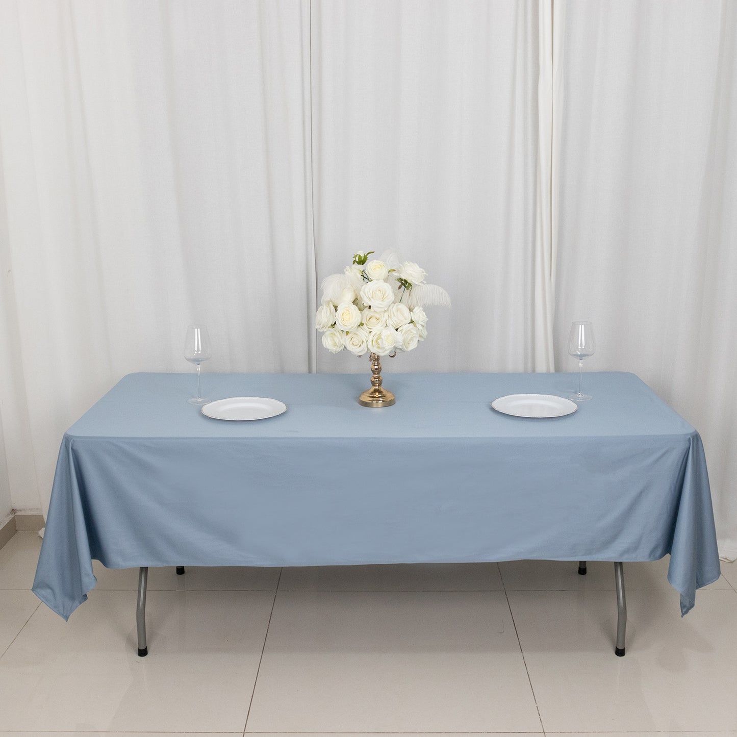 60"x102" Dusty Blue Premium Scuba Wrinkle Free Rectangular Tablecloth, Scuba Polyester Tablecloth