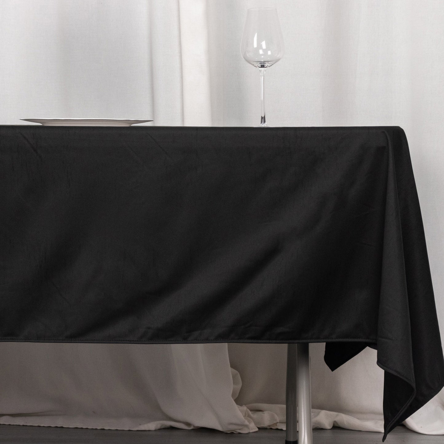 60"x102" Black Premium Scuba Wrinkle Free Rectangular Tablecloth, Scuba Polyester Tablecloth