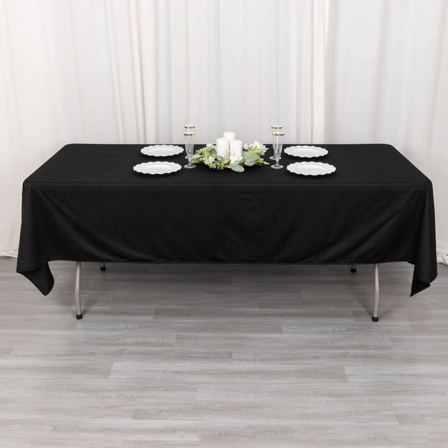 60"x102" Black Premium Scuba Wrinkle Free Rectangular Tablecloth, Scuba Polyester Tablecloth