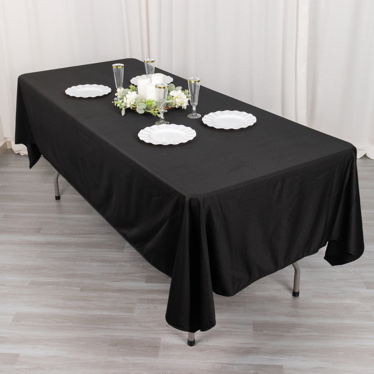 60"x102" Black Premium Scuba Wrinkle Free Rectangular Tablecloth, Scuba Polyester Tablecloth