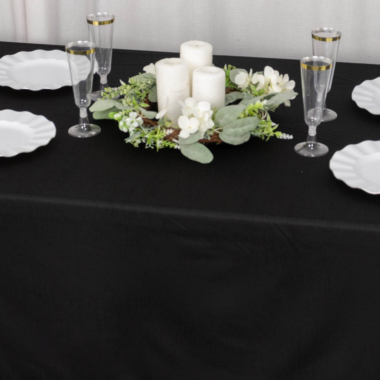 60"x102" Black Premium Scuba Wrinkle Free Rectangular Tablecloth, Scuba Polyester Tablecloth