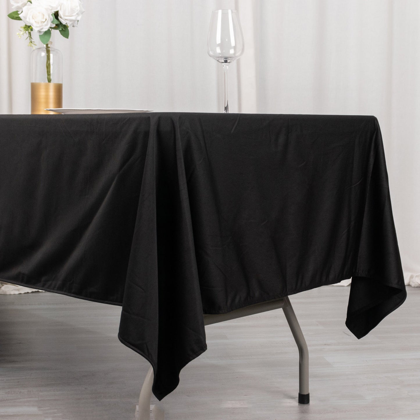 60"x102" Black Premium Scuba Wrinkle Free Rectangular Tablecloth, Scuba Polyester Tablecloth