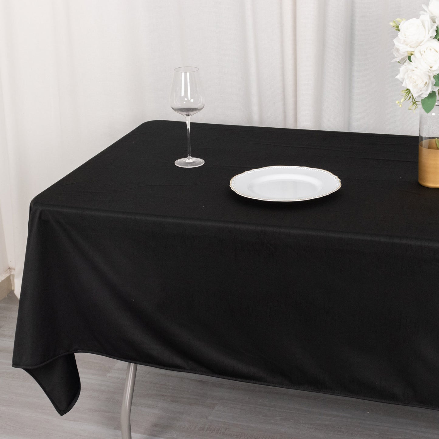 60"x102" Black Premium Scuba Wrinkle Free Rectangular Tablecloth, Scuba Polyester Tablecloth