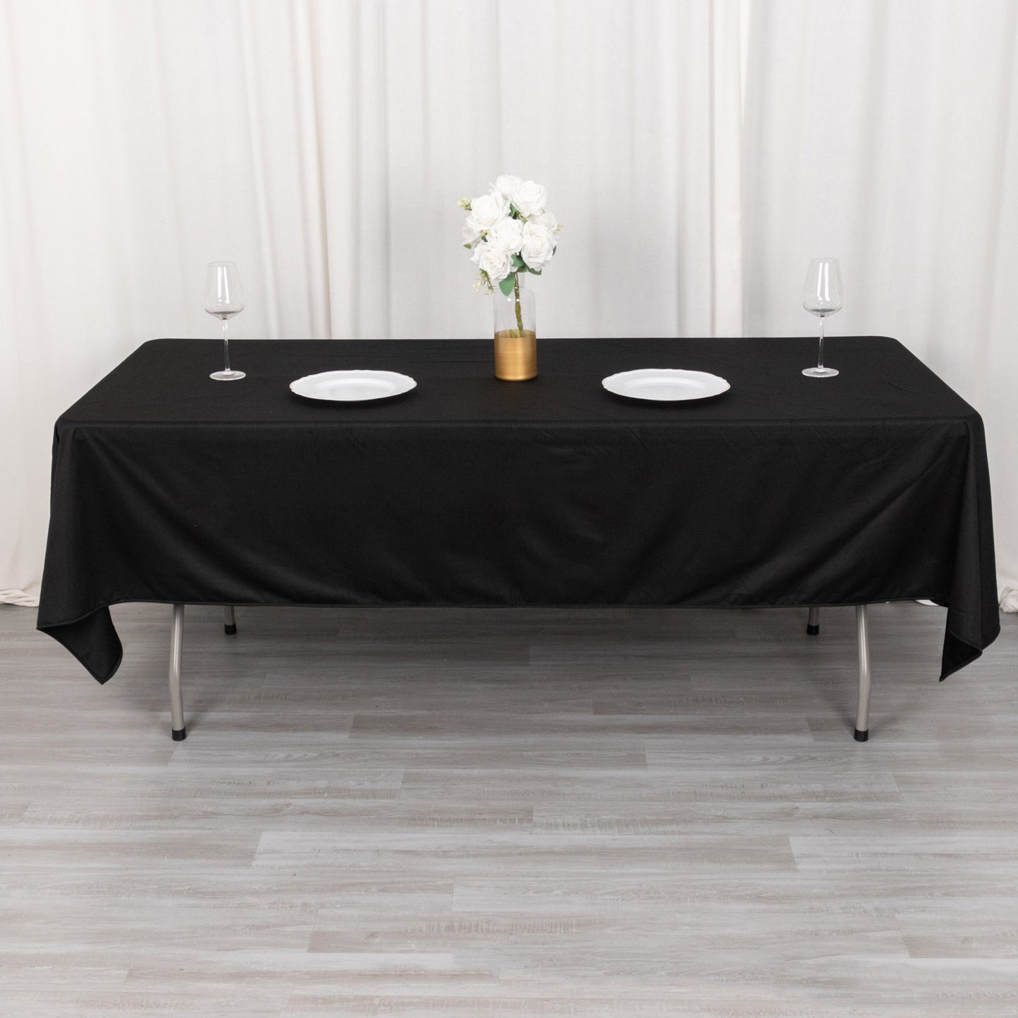 60"x102" Black Premium Scuba Wrinkle Free Rectangular Tablecloth, Scuba Polyester Tablecloth