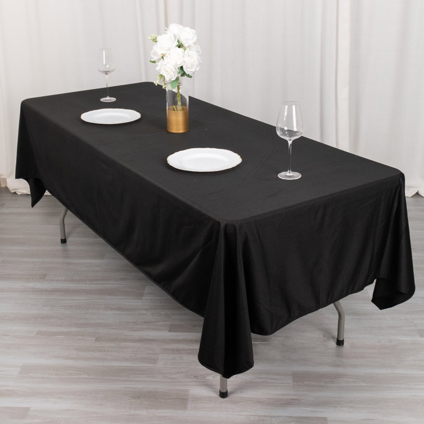 60"x102" Black Premium Scuba Wrinkle Free Rectangular Tablecloth, Scuba Polyester Tablecloth