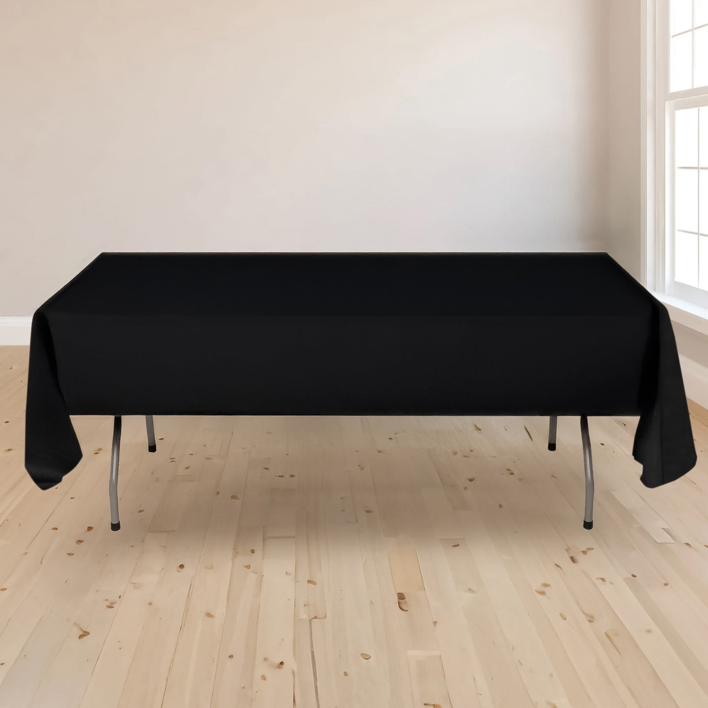 60"x102" Black Scuba Wrinkle Free Rectangular Tablecloth, Scuba Polyester Tablecloth