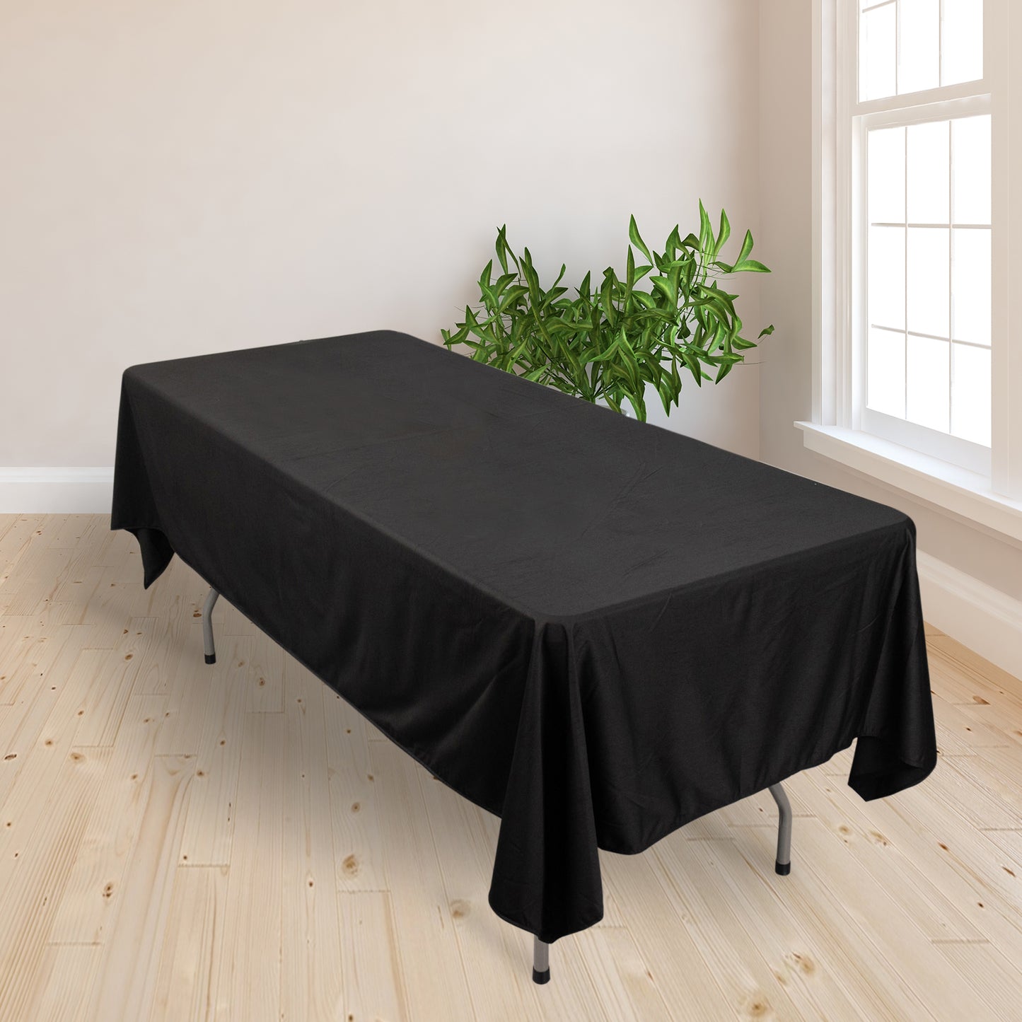 60"x102" Black Premium Scuba Wrinkle Free Rectangular Tablecloth, Scuba Polyester Tablecloth