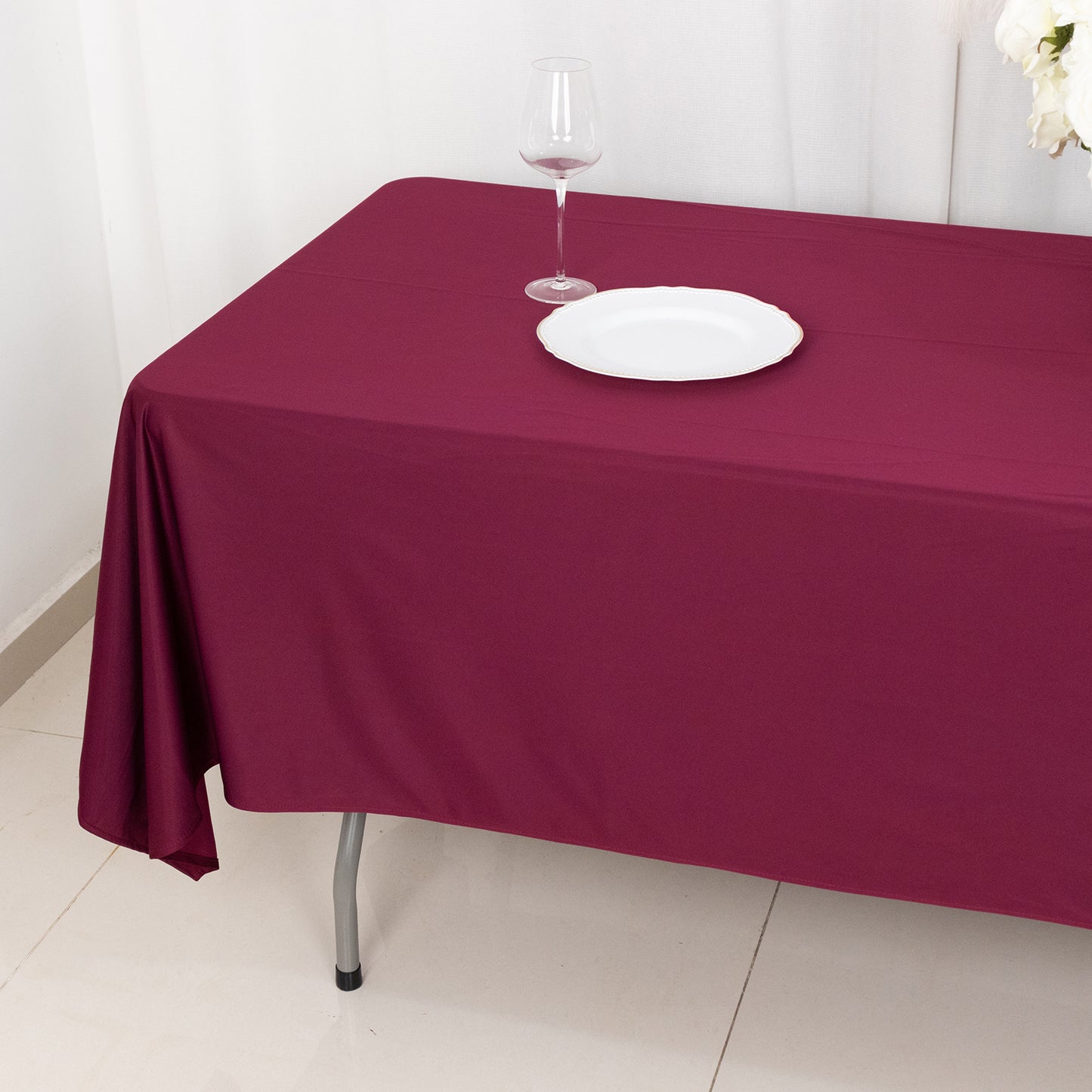 60"x102" Burgundy Premium Scuba Wrinkle Free Rectangular Tablecloth, Scuba Polyester Tablecloth