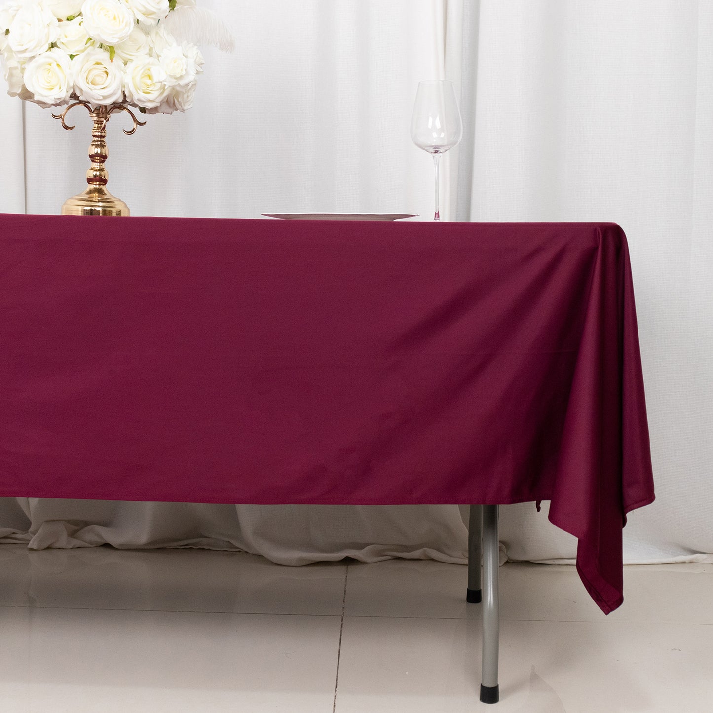 60"x102" Burgundy Premium Scuba Wrinkle Free Rectangular Tablecloth, Scuba Polyester Tablecloth