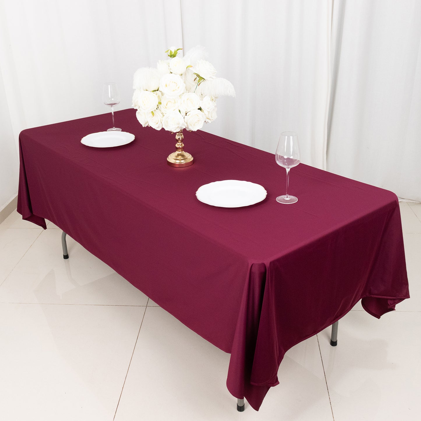 60"x102" Burgundy Premium Scuba Wrinkle Free Rectangular Tablecloth, Scuba Polyester Tablecloth