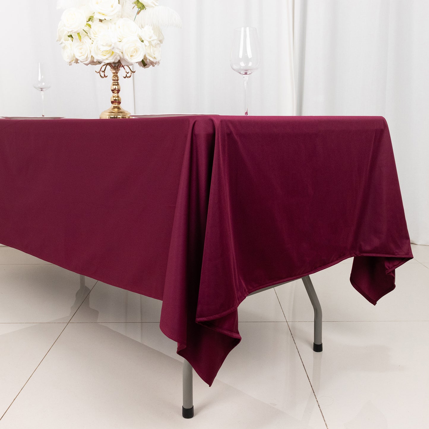 60"x102" Burgundy Premium Scuba Wrinkle Free Rectangular Tablecloth, Scuba Polyester Tablecloth