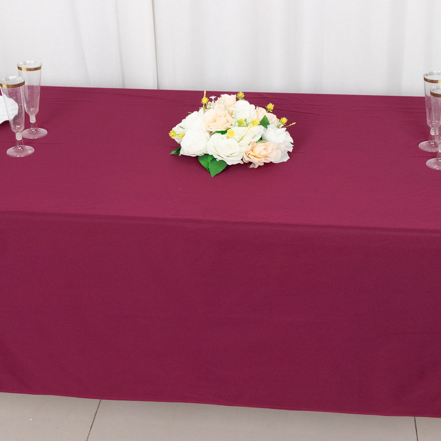 60"x102" Burgundy Premium Scuba Wrinkle Free Rectangular Tablecloth, Scuba Polyester Tablecloth