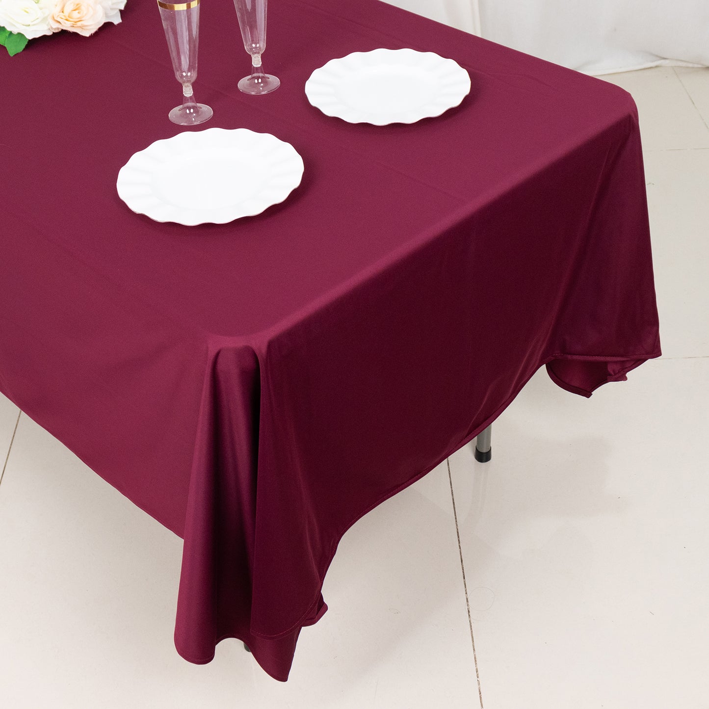 60"x102" Burgundy Premium Scuba Wrinkle Free Rectangular Tablecloth, Scuba Polyester Tablecloth