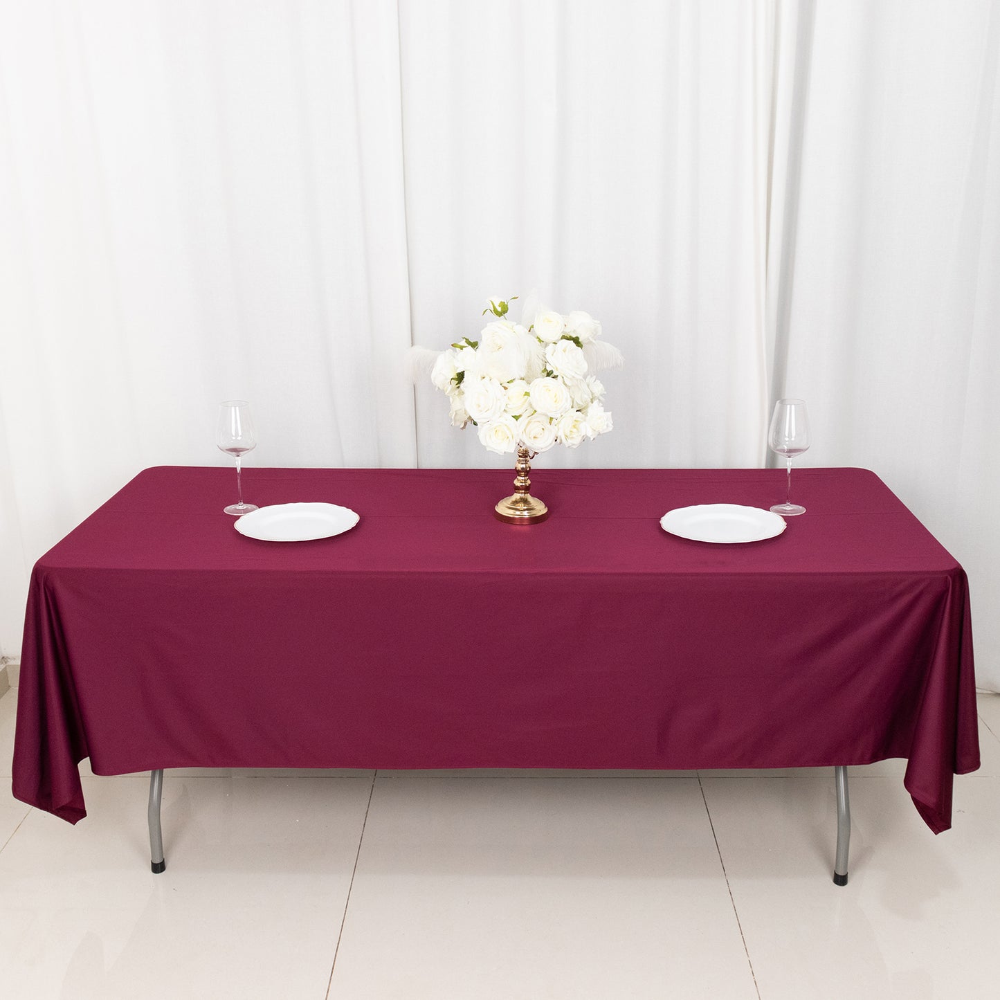 60"x102" Burgundy Premium Scuba Wrinkle Free Rectangular Tablecloth, Scuba Polyester Tablecloth