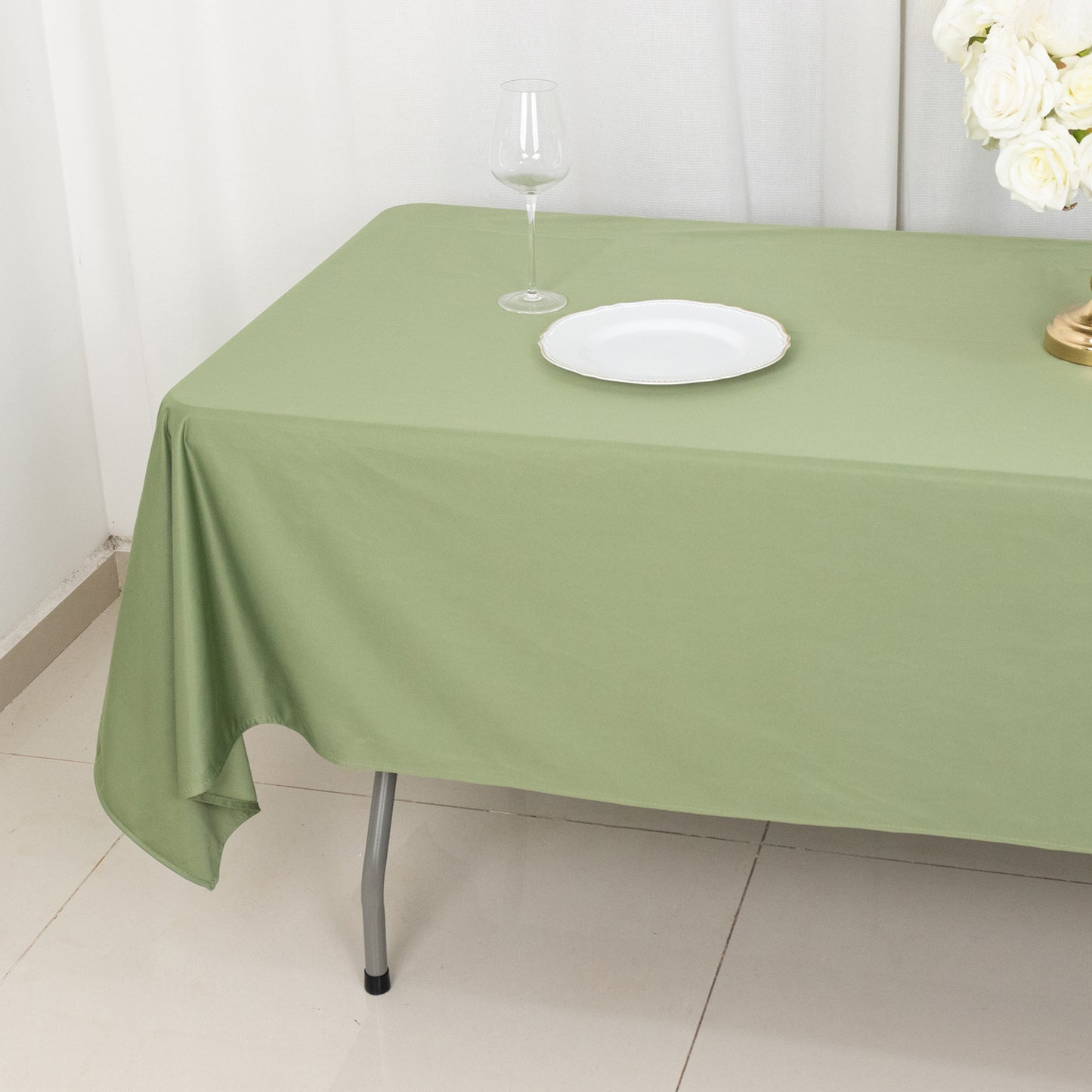 60"x102" Dusty Sage Green Premium Scuba Wrinkle Free Rectangular Tablecloth, Scuba Polyester Tablecloth