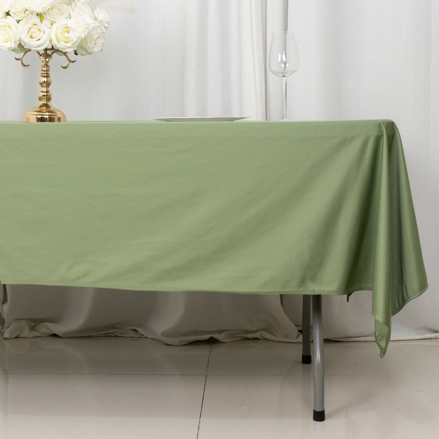 60"x102" Dusty Sage Green Premium Scuba Wrinkle Free Rectangular Tablecloth, Scuba Polyester Tablecloth