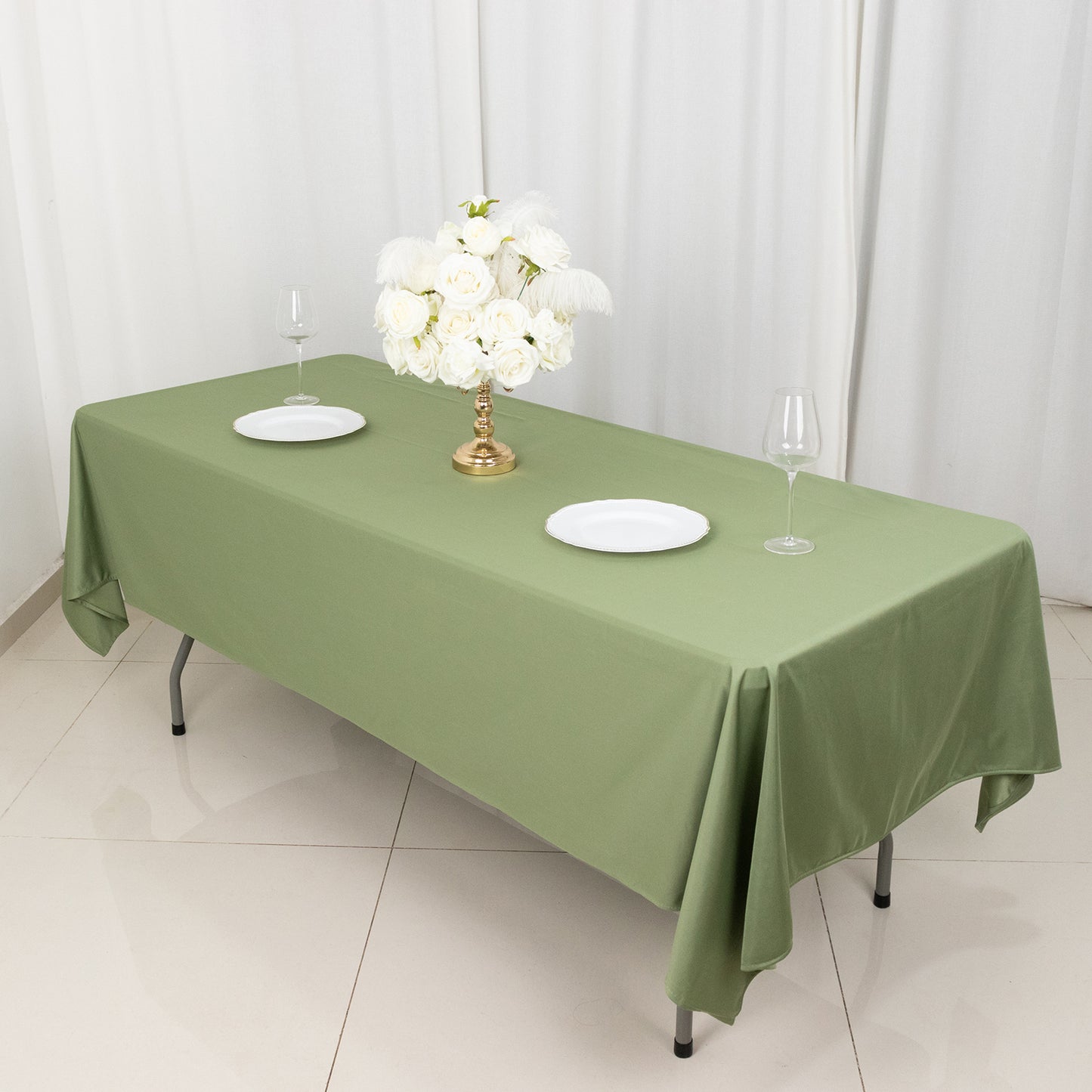 60"x102" Dusty Sage Green Premium Scuba Wrinkle Free Rectangular Tablecloth, Scuba Polyester Tablecloth