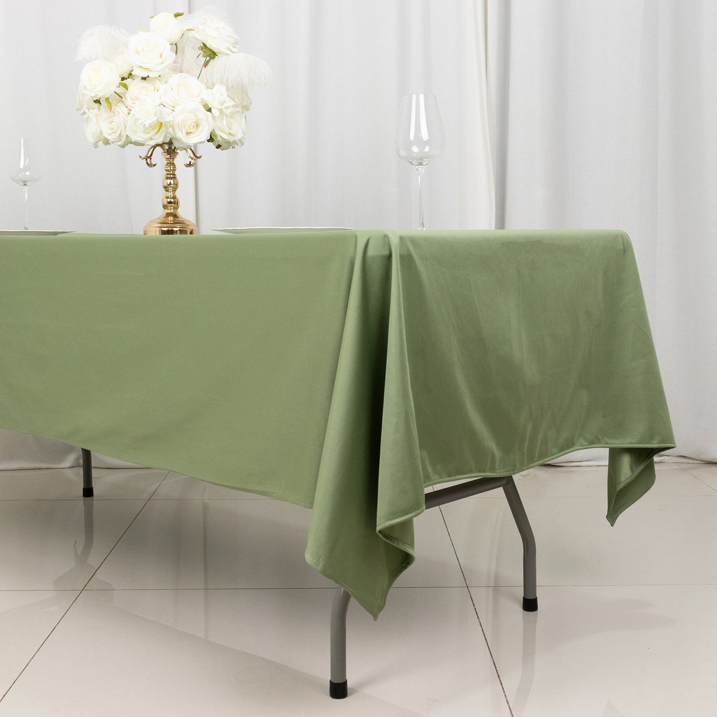 60"x102" Dusty Sage Green Premium Scuba Wrinkle Free Rectangular Tablecloth, Scuba Polyester Tablecloth