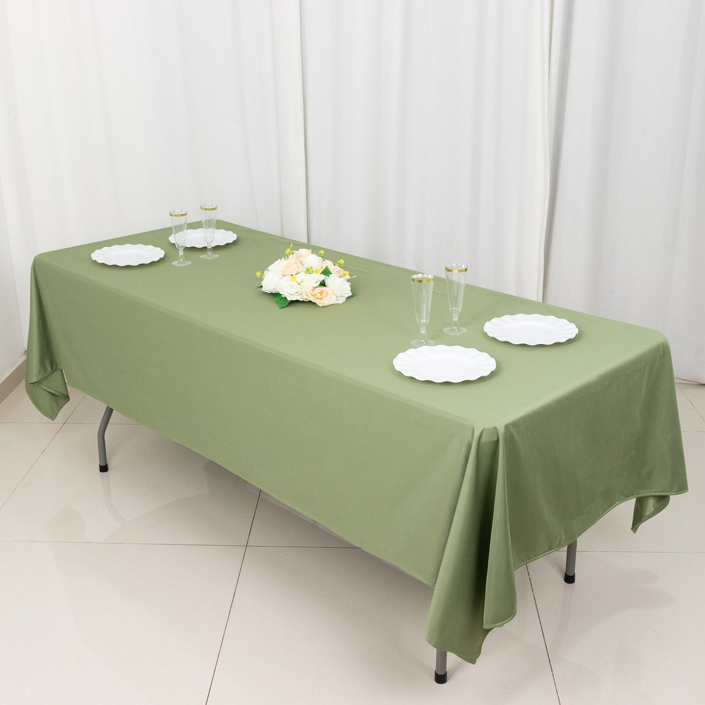 60"x102" Dusty Sage Green Premium Scuba Wrinkle Free Rectangular Tablecloth, Scuba Polyester Tablecloth