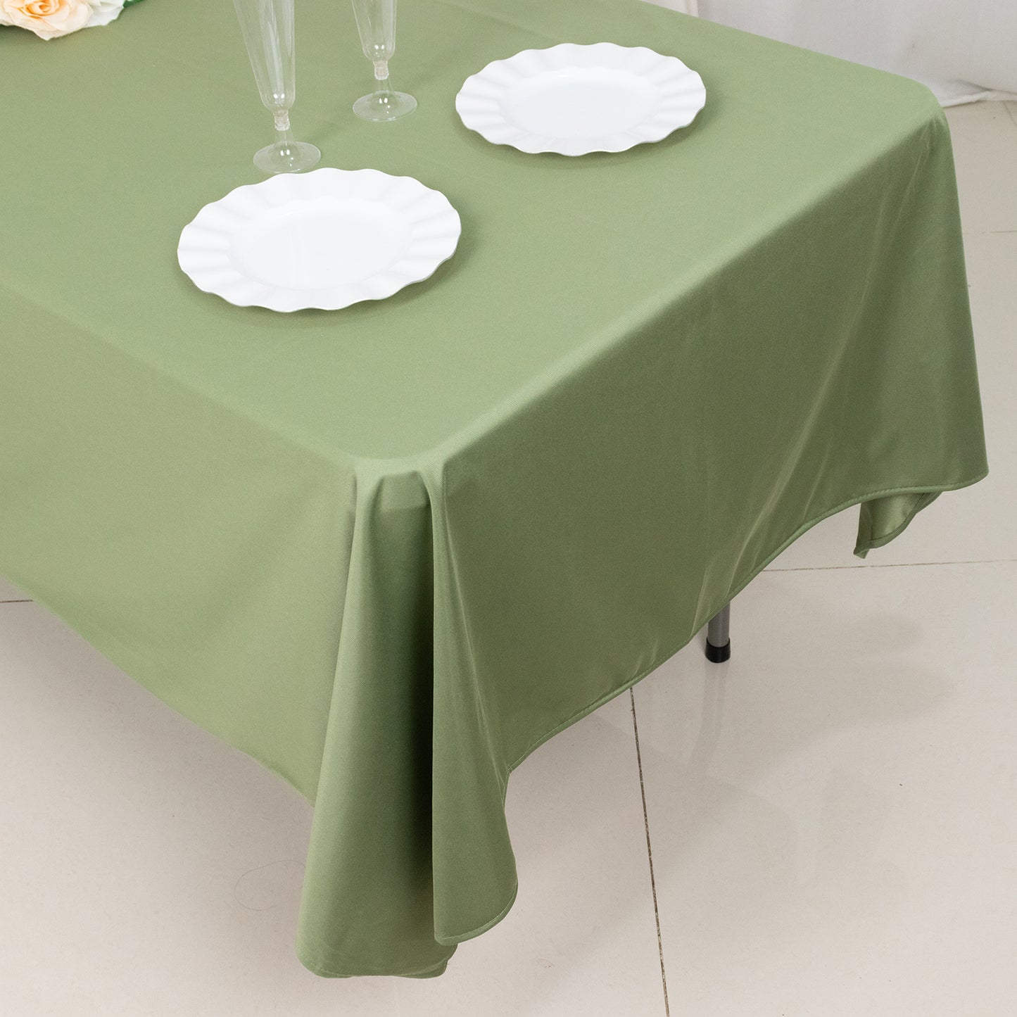 60"x102" Dusty Sage Green Premium Scuba Wrinkle Free Rectangular Tablecloth, Scuba Polyester Tablecloth