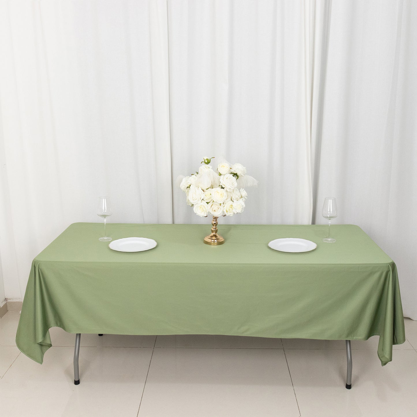 60"x102" Dusty Sage Green Premium Scuba Wrinkle Free Rectangular Tablecloth, Scuba Polyester Tablecloth