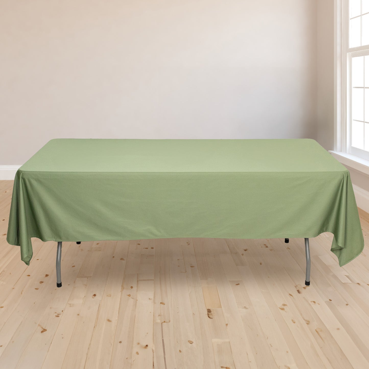 60"x102" Dusty Sage Green Premium Scuba Wrinkle Free Rectangular Tablecloth, Scuba Polyester Tablecloth