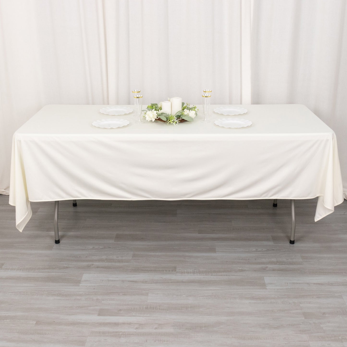 60"x102" Ivory Premium Scuba Wrinkle Free Rectangular Tablecloth, Scuba Polyester Tablecloth