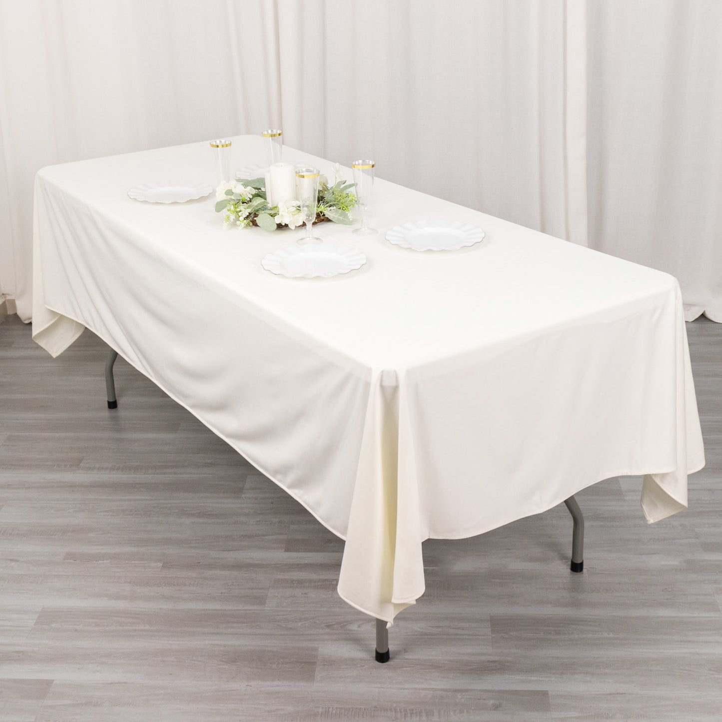 60"x102" Ivory Premium Scuba Wrinkle Free Rectangular Tablecloth, Scuba Polyester Tablecloth